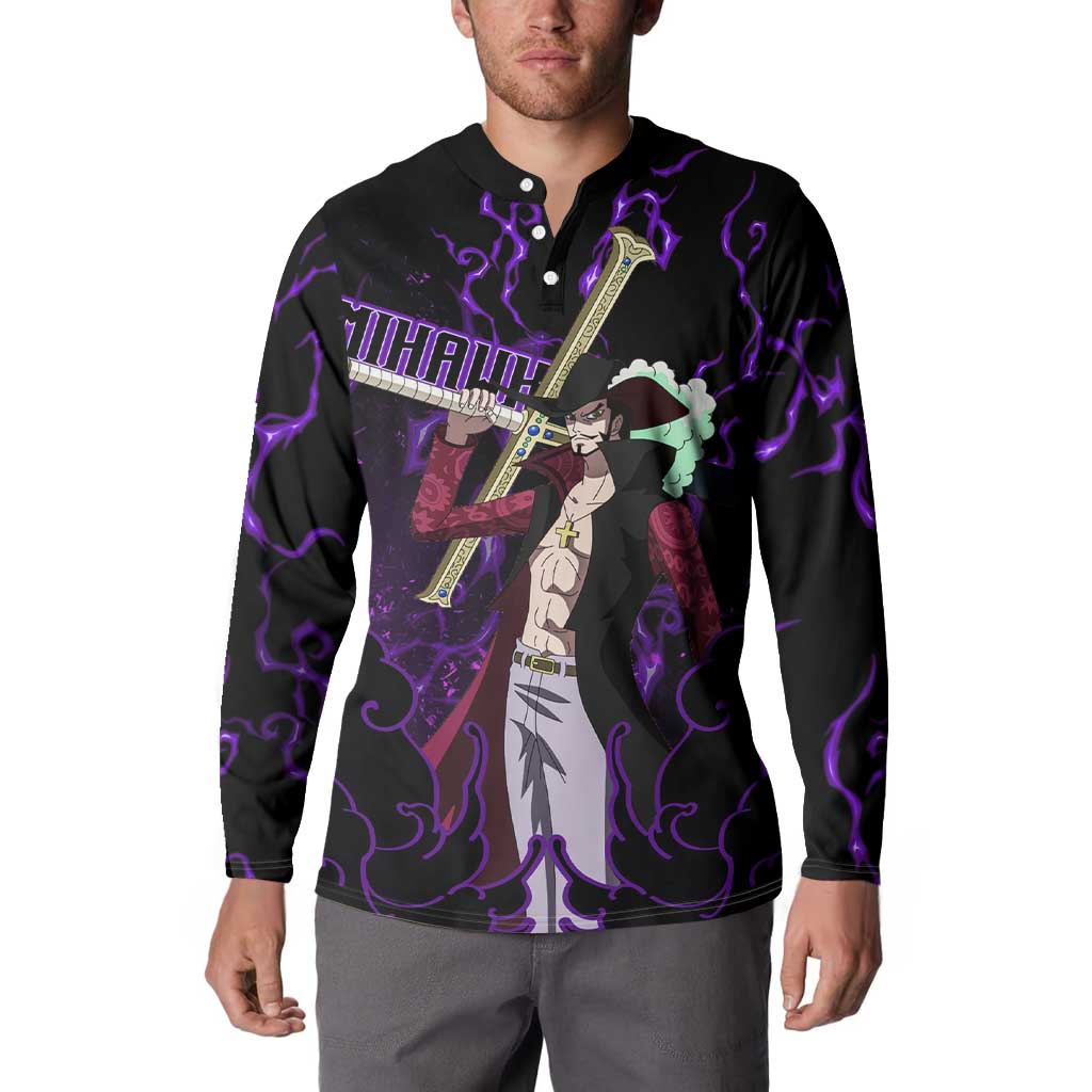 Dracule Mihawk - One Piece Button Sweatshirt Haki Pattern Anime Style