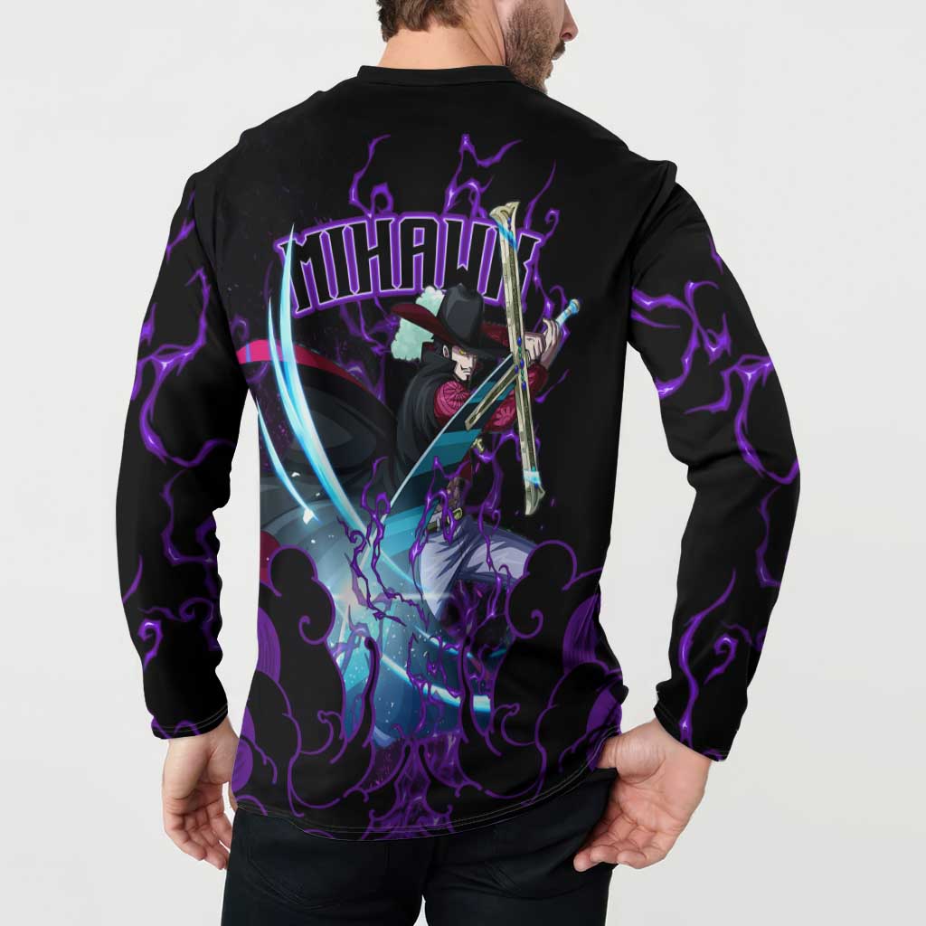 Dracule Mihawk - One Piece Button Sweatshirt Haki Pattern Anime Style