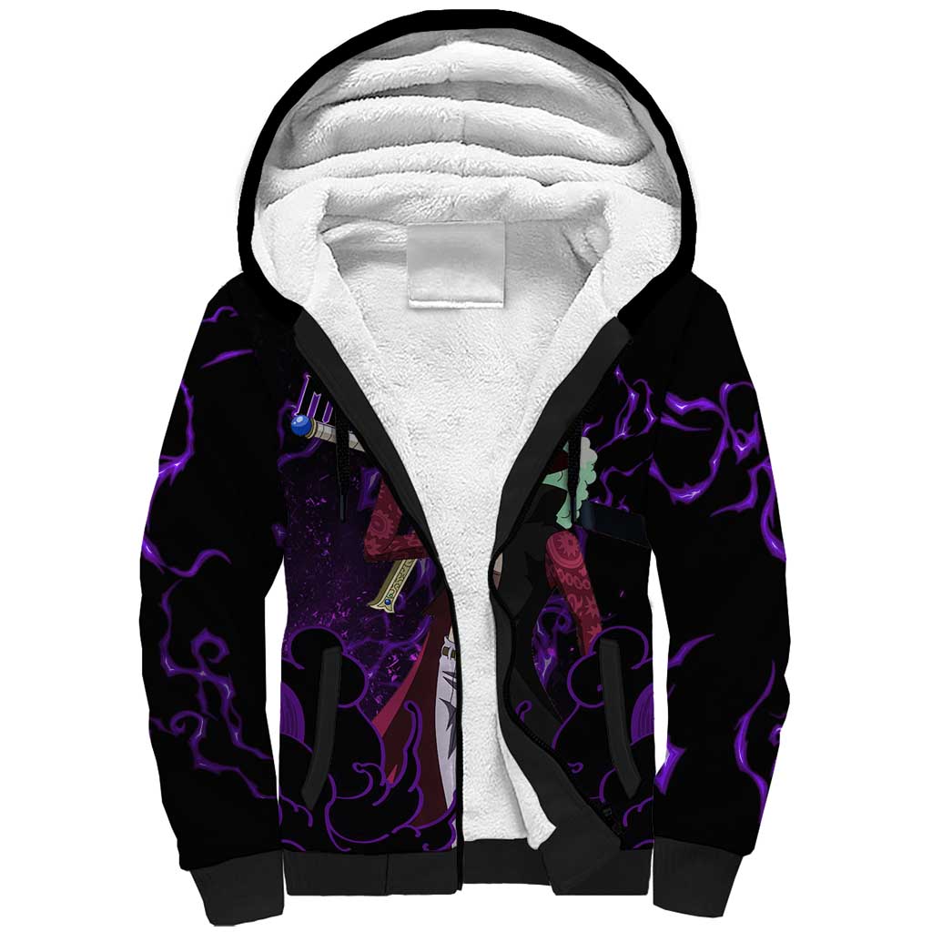 Dracule Mihawk - One Piece Sherpa Hoodie Haki Pattern Anime Style