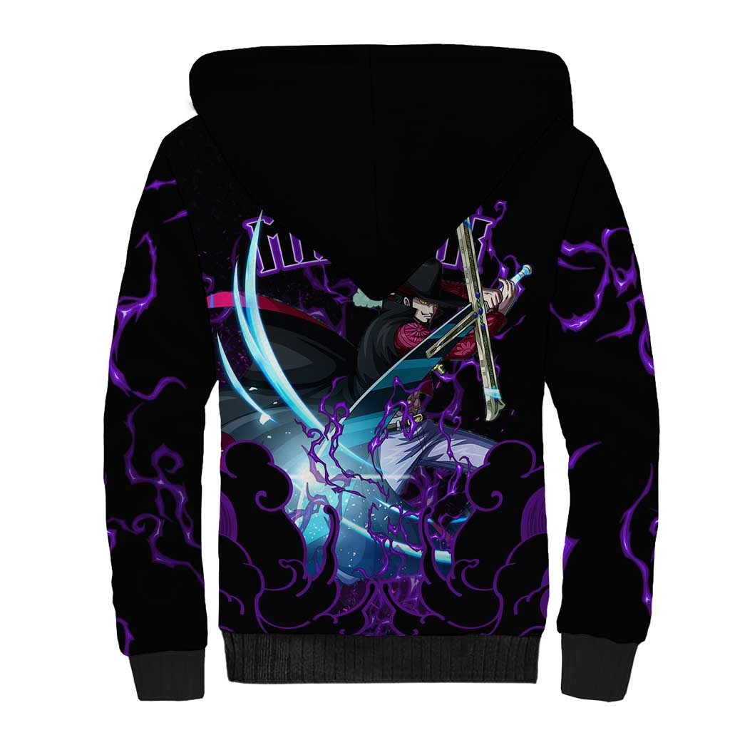 Dracule Mihawk - One Piece Sherpa Hoodie Haki Pattern Anime Style
