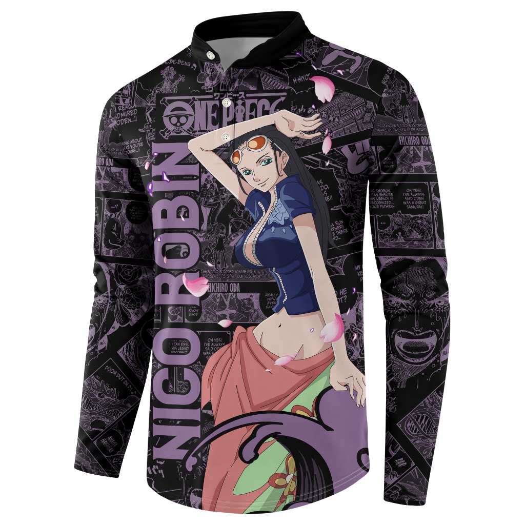 Nico Robin - One Piece Button Sweatshirt Pattern Manga Mix Anime Style