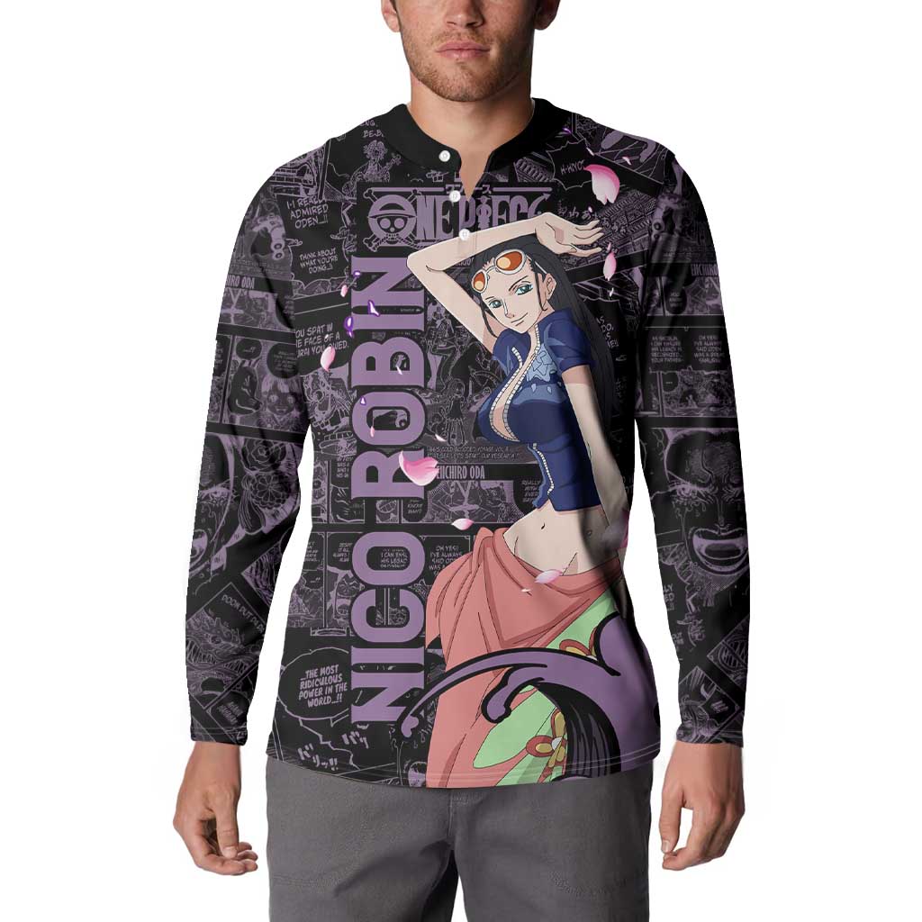 Nico Robin - One Piece Button Sweatshirt Pattern Manga Mix Anime Style
