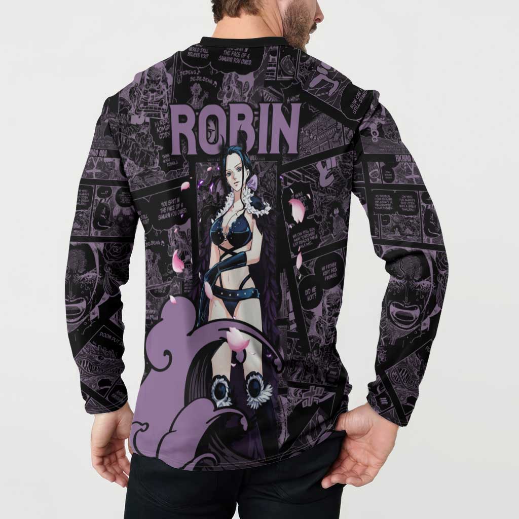 Nico Robin - One Piece Button Sweatshirt Pattern Manga Mix Anime Style