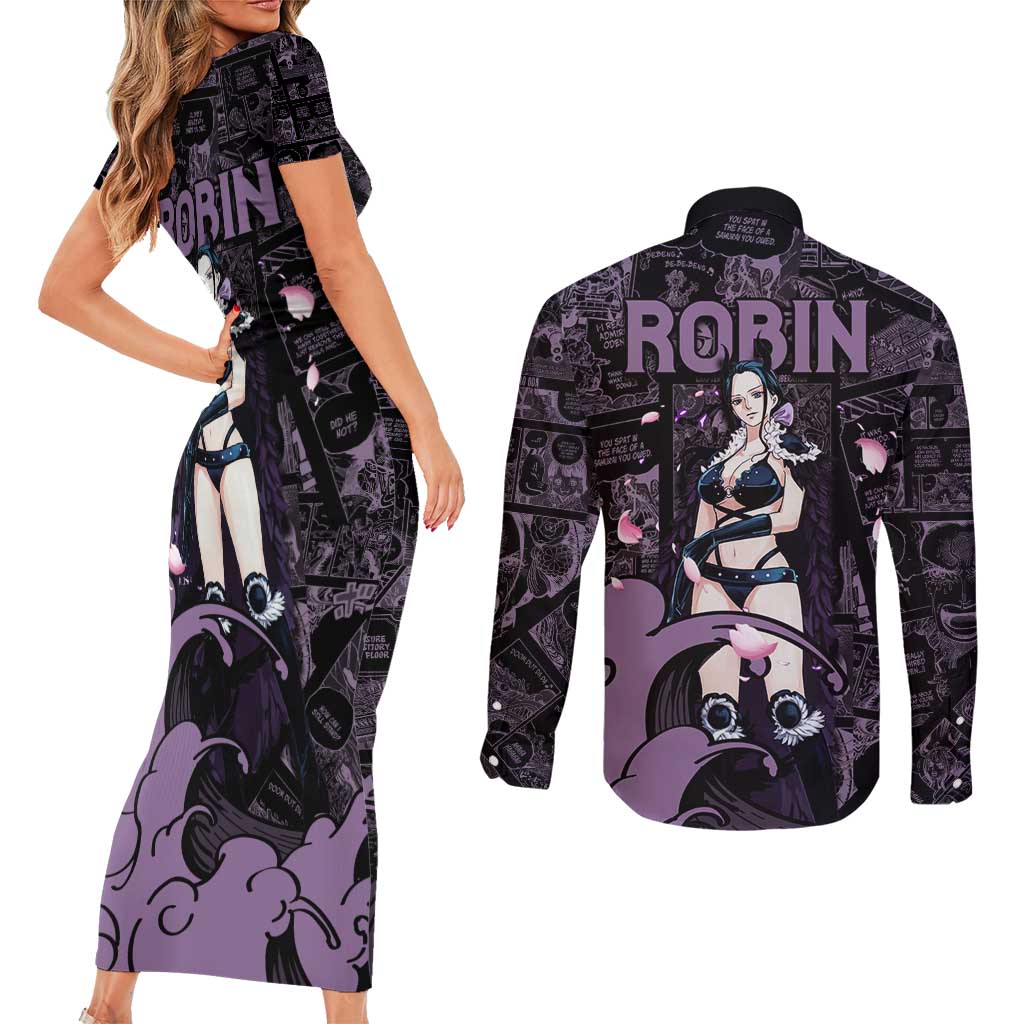 Nico Robin - One Piece Couples Matching Short Sleeve Bodycon Dress and Long Sleeve Button Shirt Pattern Manga Mix Anime Style