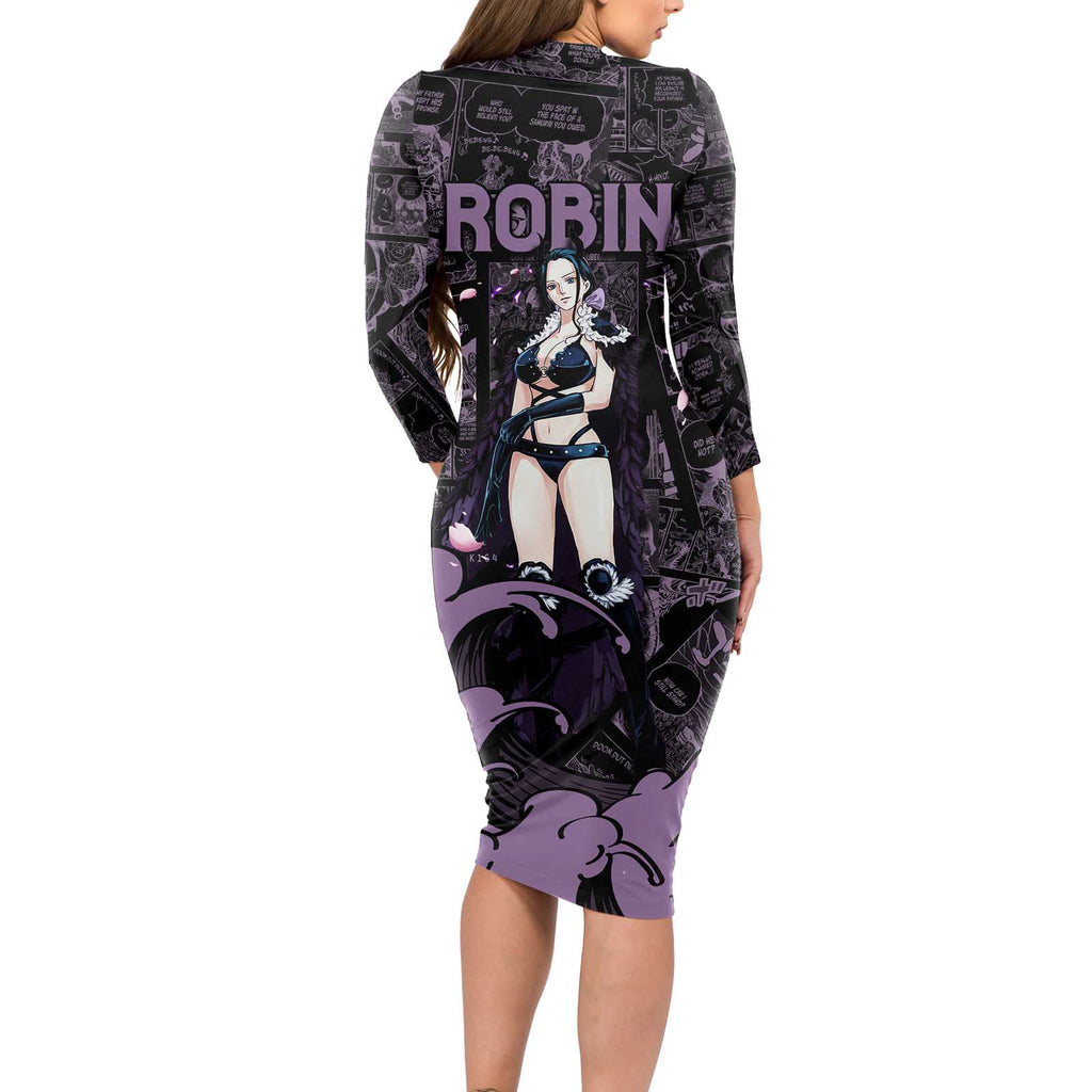 Nico Robin - One Piece Long Sleeve Bodycon Dress Pattern Manga Mix Anime Style