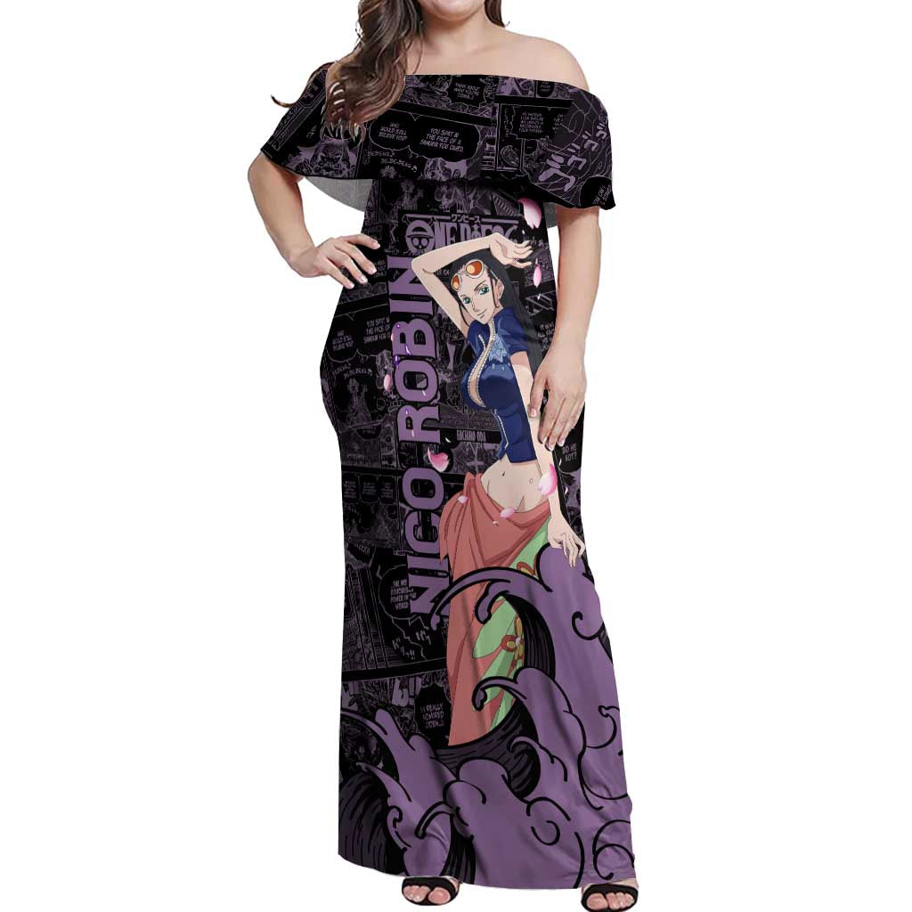 Nico Robin - One Piece Off Shoulder Maxi Dress Pattern Manga Mix Anime Style