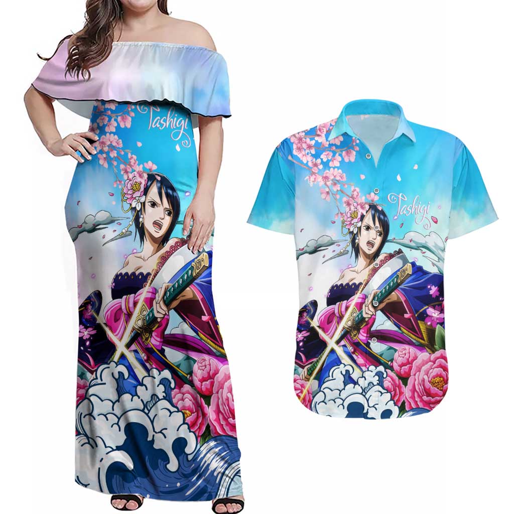 Tashigi - One Piece Couples Matching Off Shoulder Maxi Dress and Hawaiian Shirt Anime Style