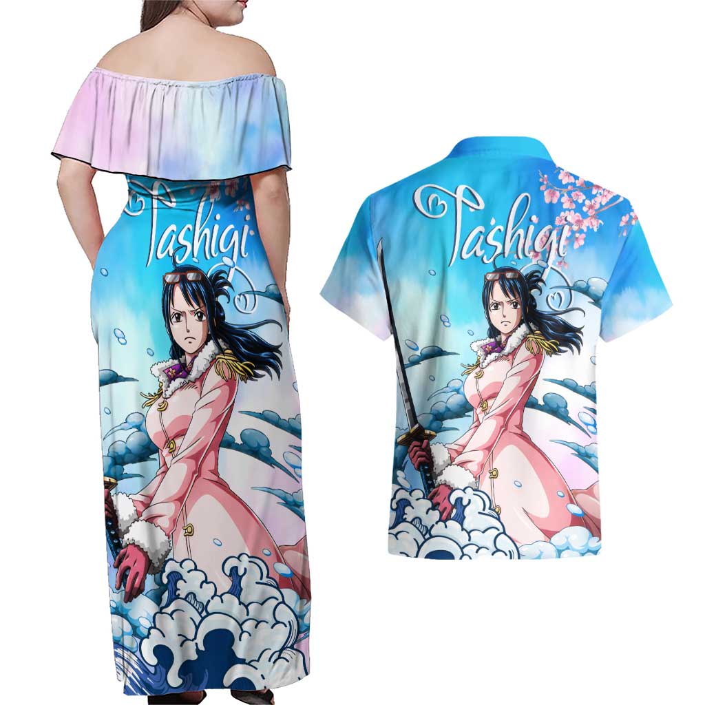 Tashigi - One Piece Couples Matching Off Shoulder Maxi Dress and Hawaiian Shirt Anime Style