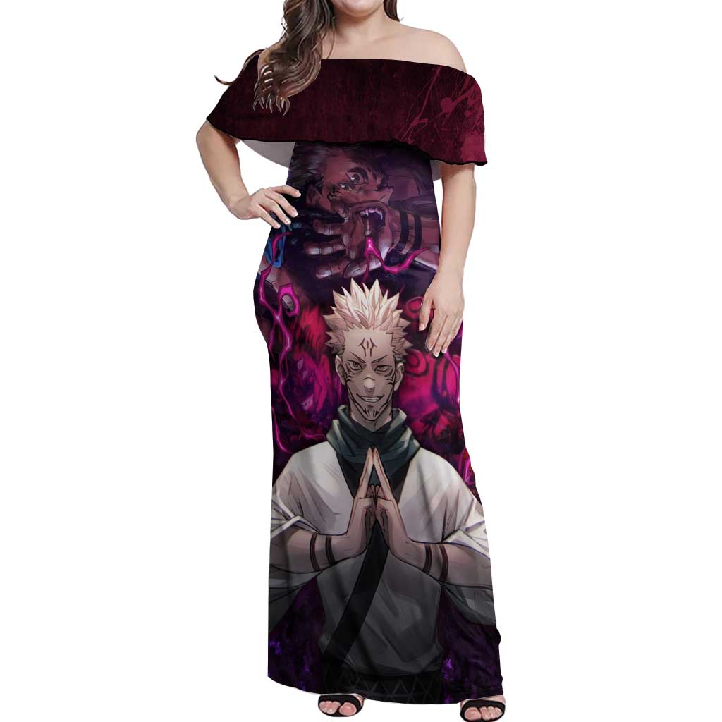 Ryomen Sukuna - Jujutsu Kaisen Off Shoulder Maxi Dress Pattern Anime Mix Manga Style