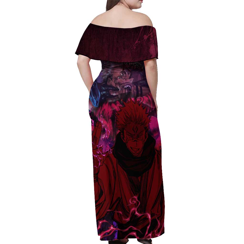 Ryomen Sukuna - Jujutsu Kaisen Off Shoulder Maxi Dress Pattern Anime Mix Manga Style