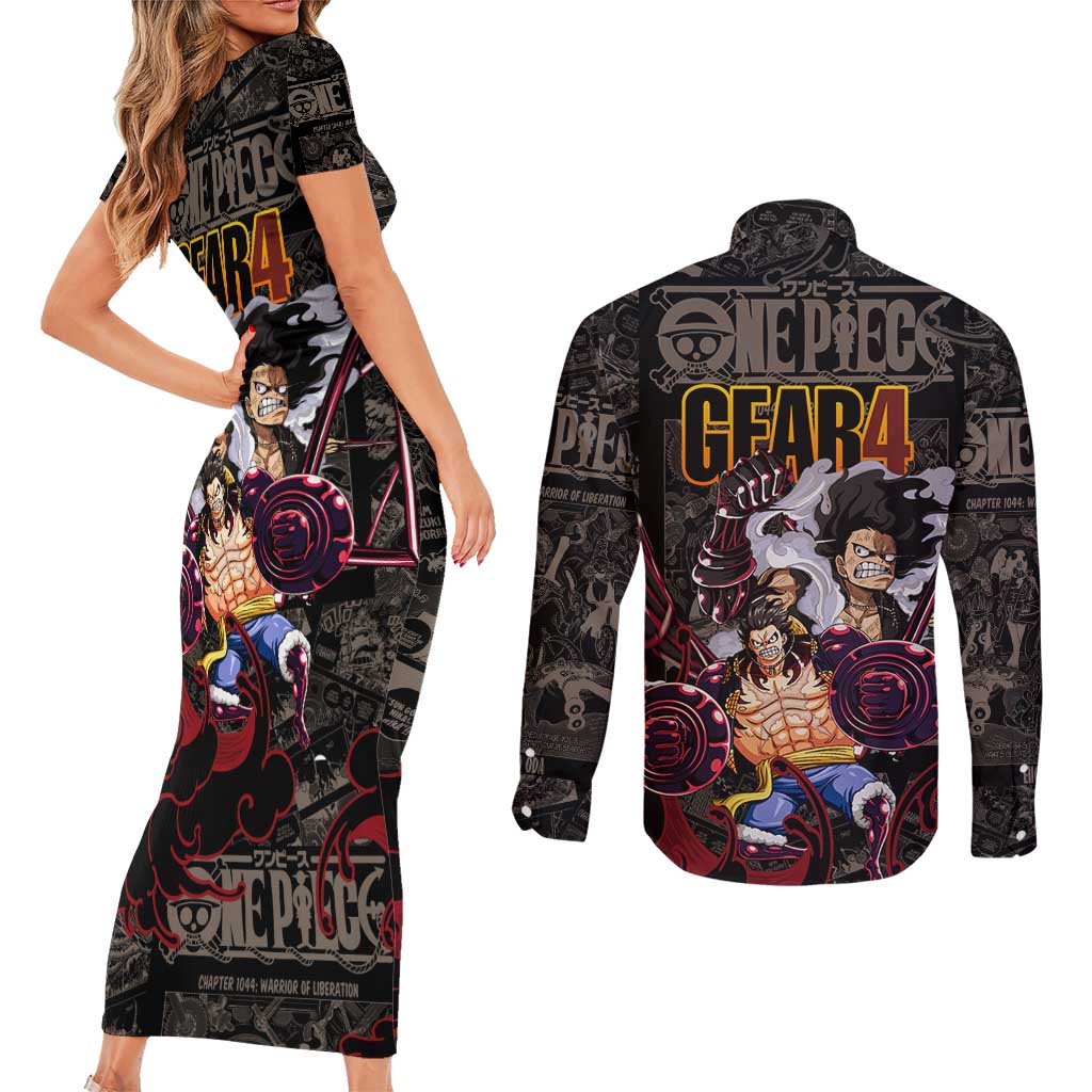 Luffy Gear 4- One Piece Couples Matching Short Sleeve Bodycon Dress and Long Sleeve Button Shirt Pattern Manga Mix Anime Style