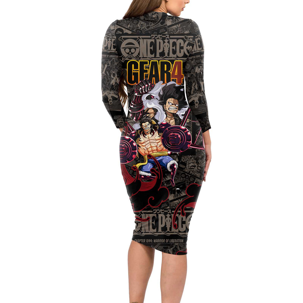 Luffy Gear 4- One Piece Long Sleeve Bodycon Dress Pattern Manga Mix Anime Style