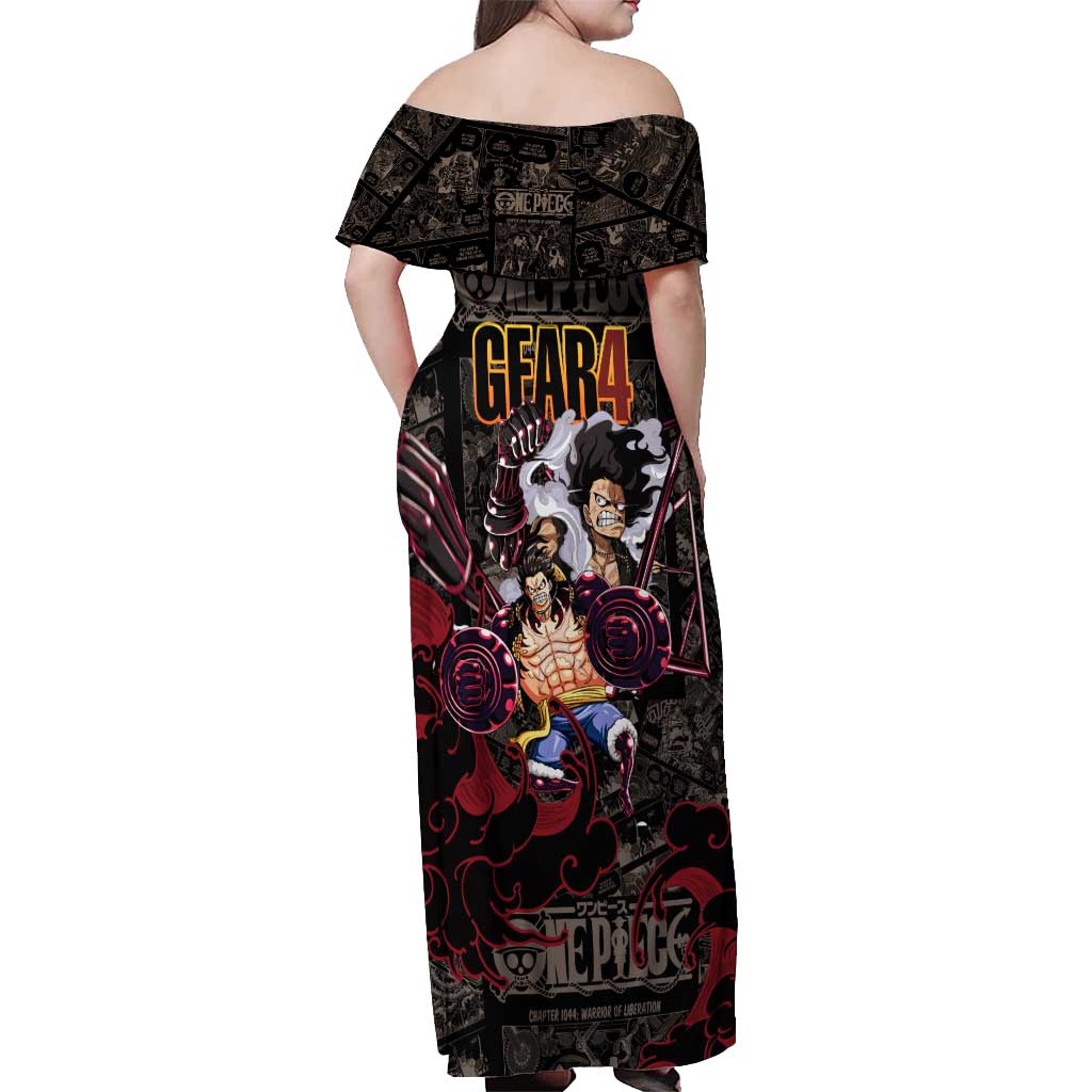 Luffy Gear 4- One Piece Off Shoulder Maxi Dress Pattern Manga Mix Anime Style