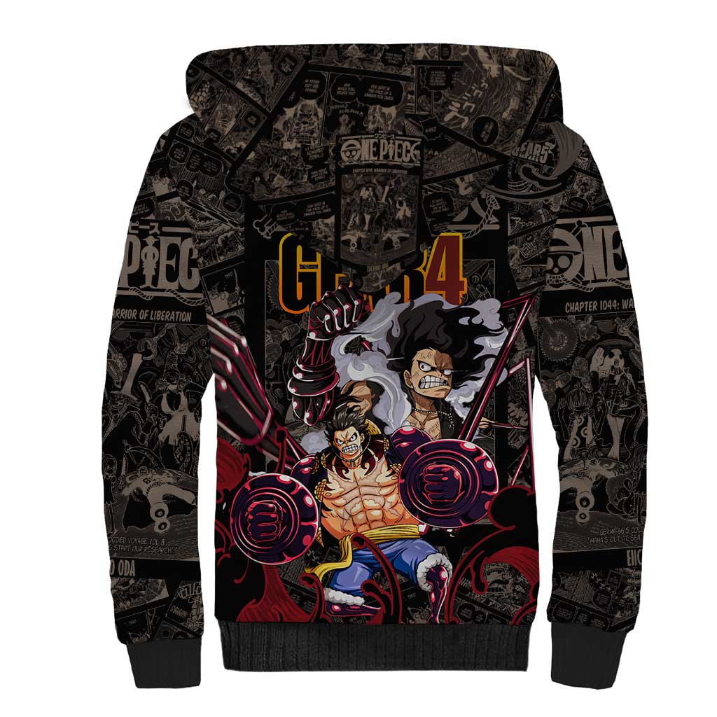 Luffy Gear 4- One Piece Sherpa Hoodie Pattern Manga Mix Anime Style