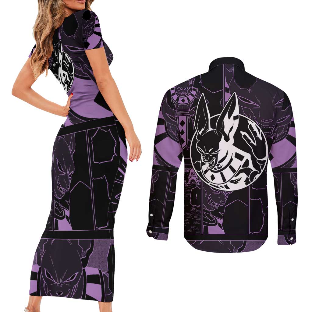 Beerus - Dragon Ball Couples Matching Short Sleeve Bodycon Dress and Long Sleeve Button Shirt Pattern Anime Mix Manga Style