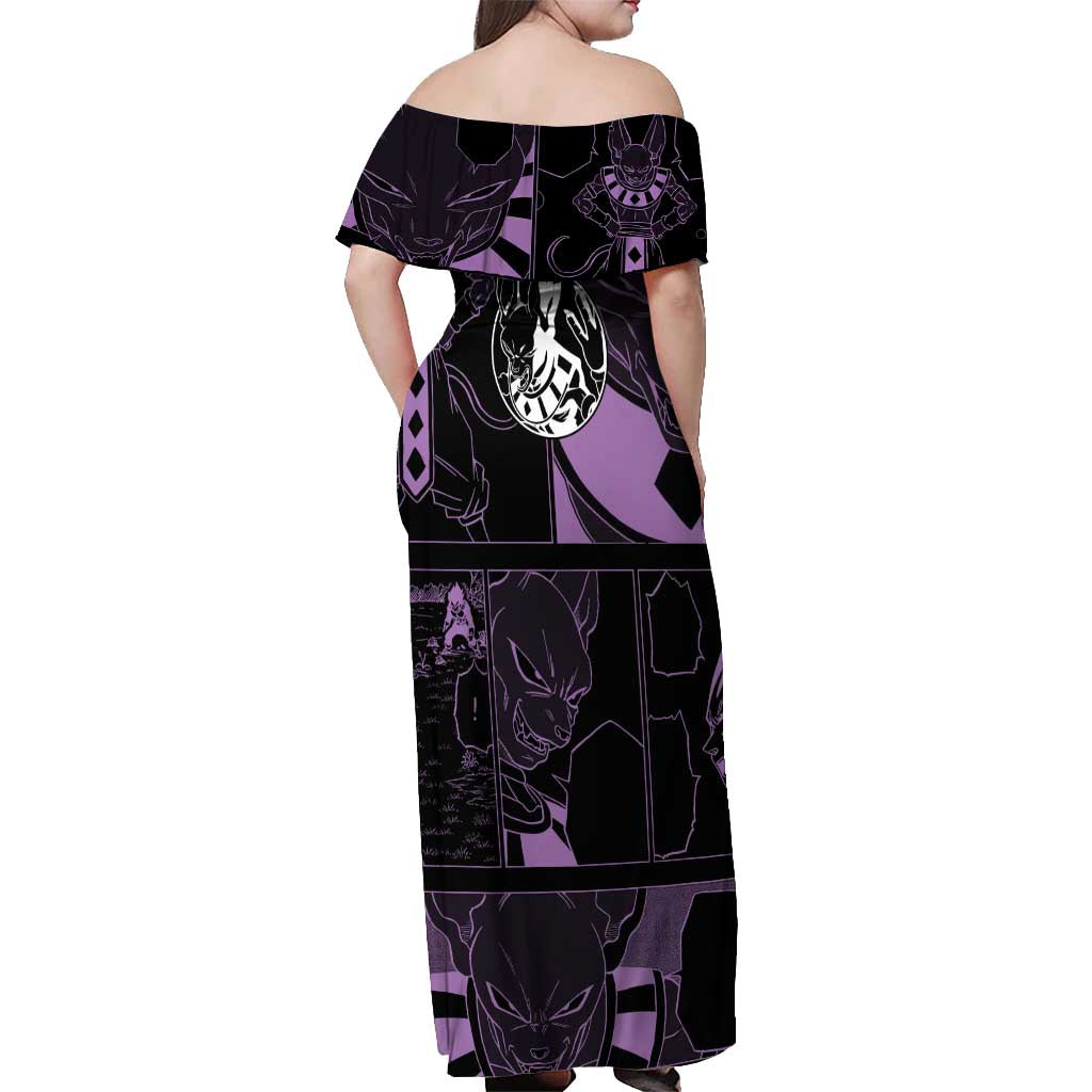 Beerus - Dragon Ball Off Shoulder Maxi Dress Pattern Anime Mix Manga Style