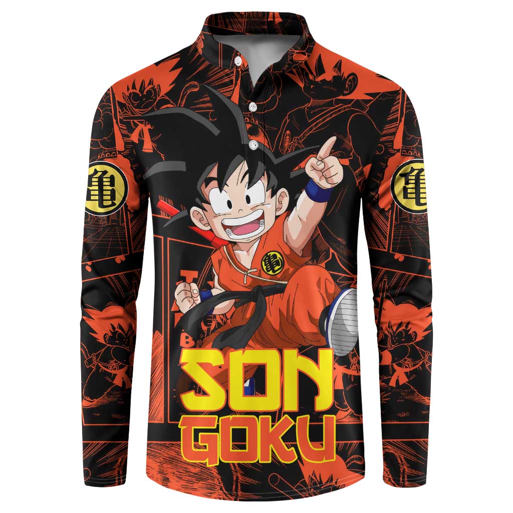 Son Goku - Dragon Ball Button Sweatshirt Pattern Anime Mix Manga Style