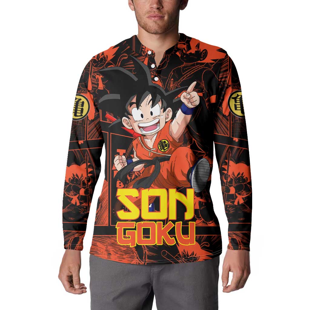 Son Goku - Dragon Ball Button Sweatshirt Pattern Anime Mix Manga Style