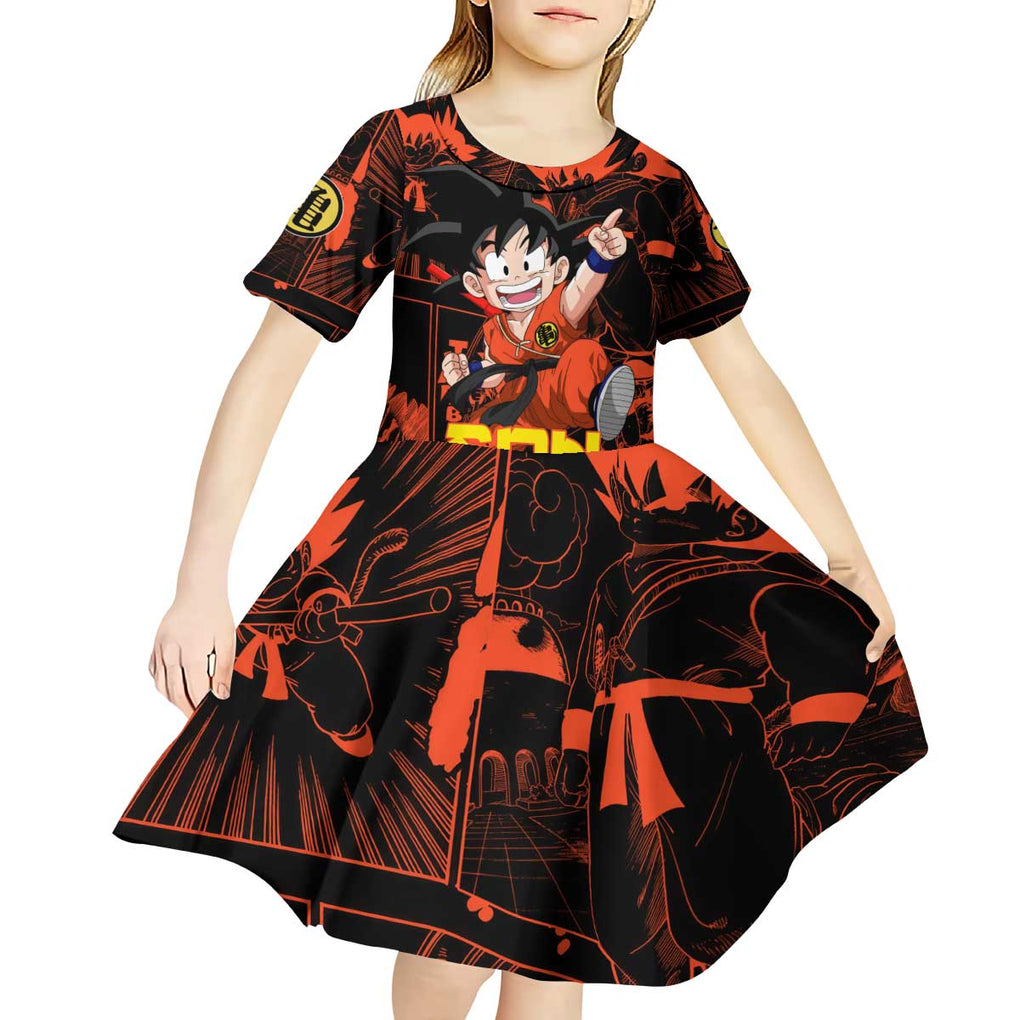 Son Goku - Dragon Ball Kid Short Sleeve Dress Pattern Anime Mix Manga Style
