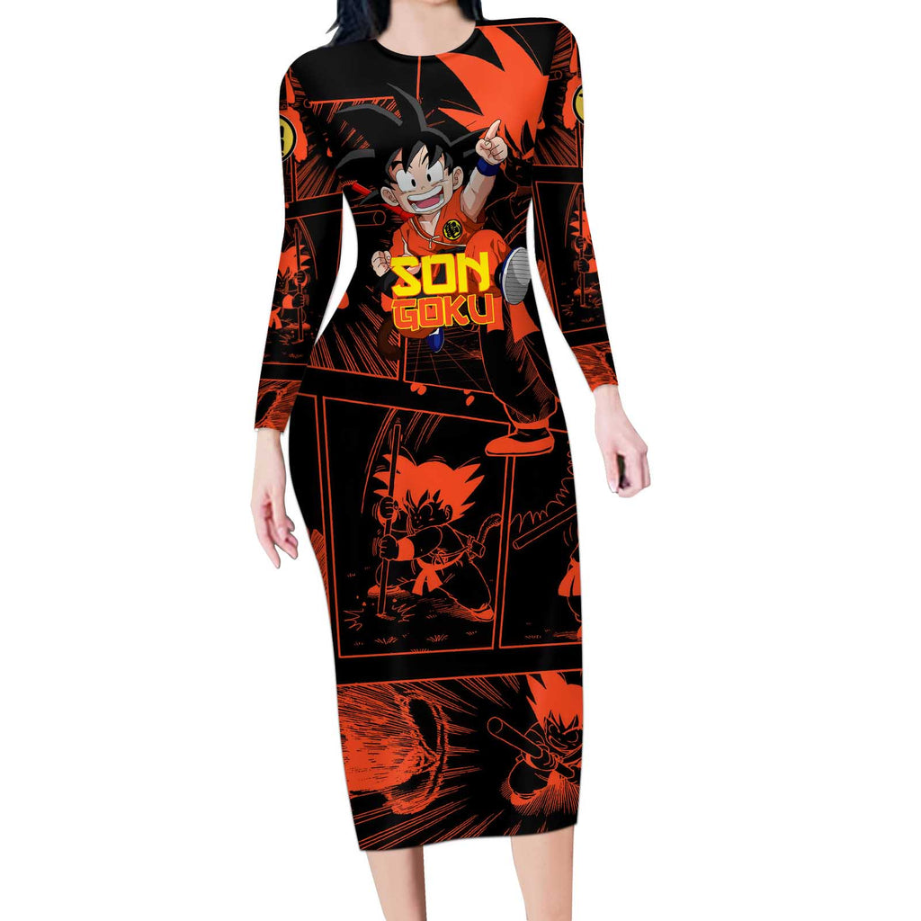 Son Goku - Dragon Ball Long Sleeve Bodycon Dress Pattern Anime Mix Manga Style