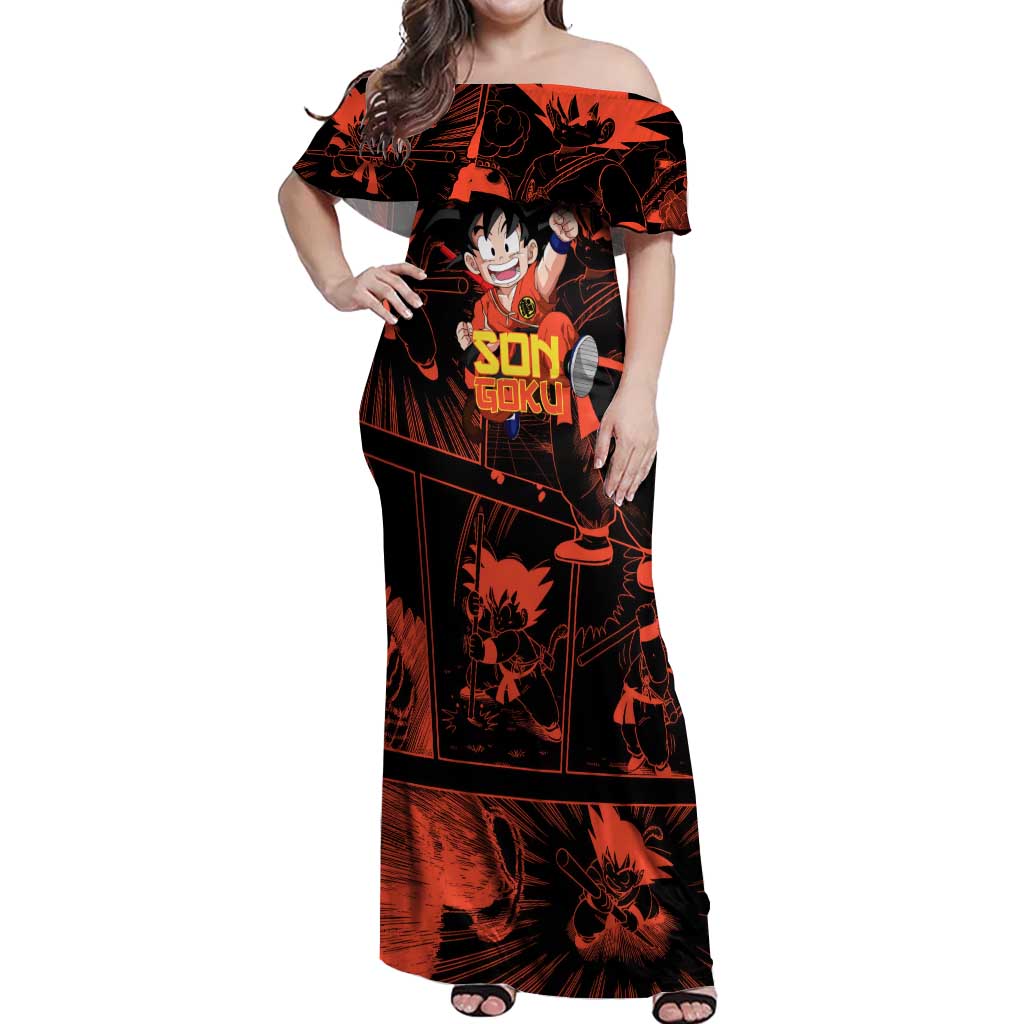 Son Goku - Dragon Ball Off Shoulder Maxi Dress Pattern Anime Mix Manga Style