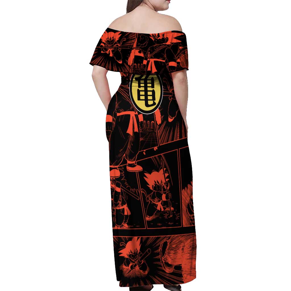 Son Goku - Dragon Ball Off Shoulder Maxi Dress Pattern Anime Mix Manga Style