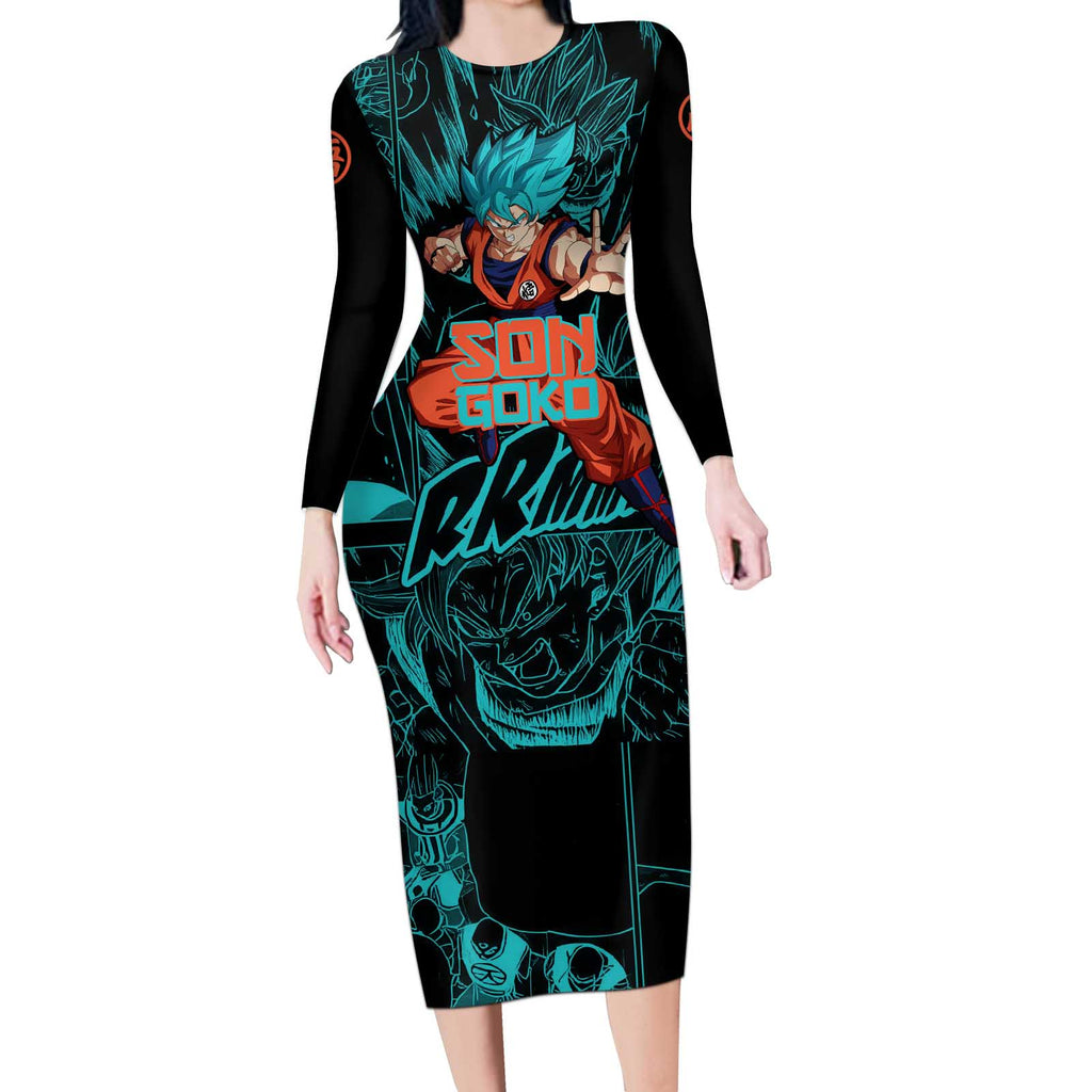 Son Goku - Dragon Ball Long Sleeve Bodycon Dress Anime Mix Manga Style