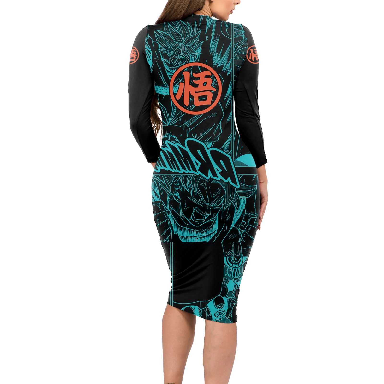 Son Goku - Dragon Ball Long Sleeve Bodycon Dress Anime Mix Manga Style