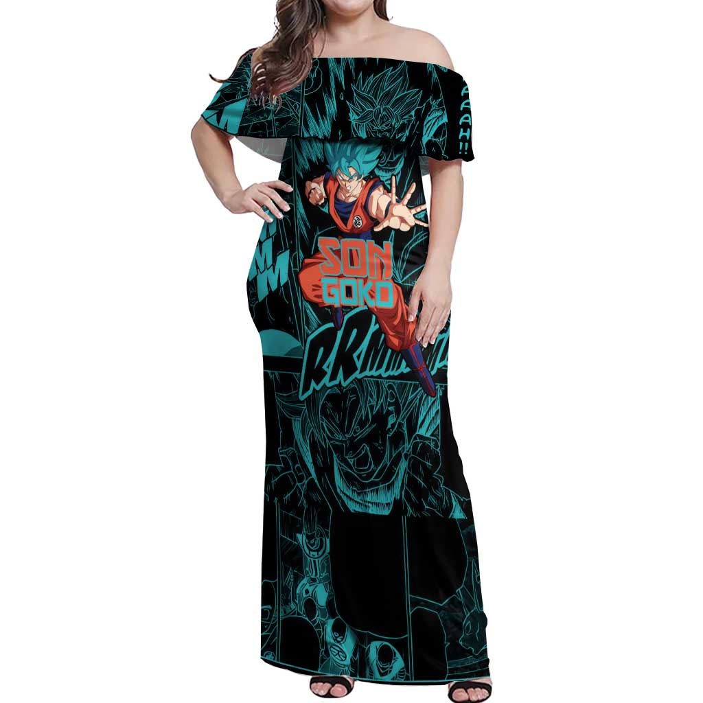 Son Goku - Dragon Ball Off Shoulder Maxi Dress Anime Mix Manga Style