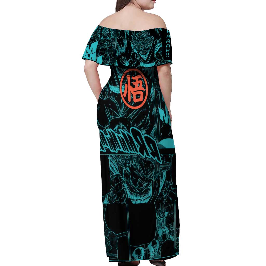 Son Goku - Dragon Ball Off Shoulder Maxi Dress Anime Mix Manga Style