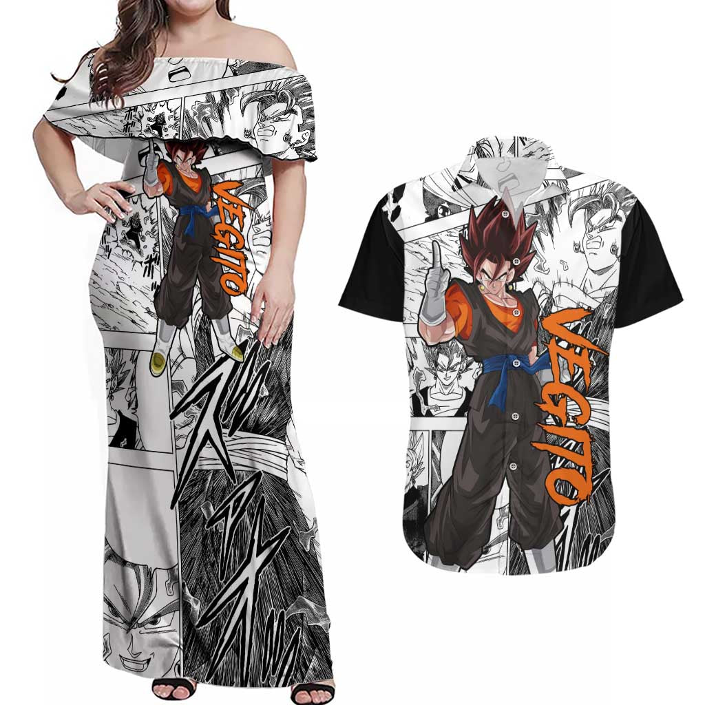 Vegito - Dragon Ball Couples Matching Off Shoulder Maxi Dress and Hawaiian Shirt Anime Mix Manga Style