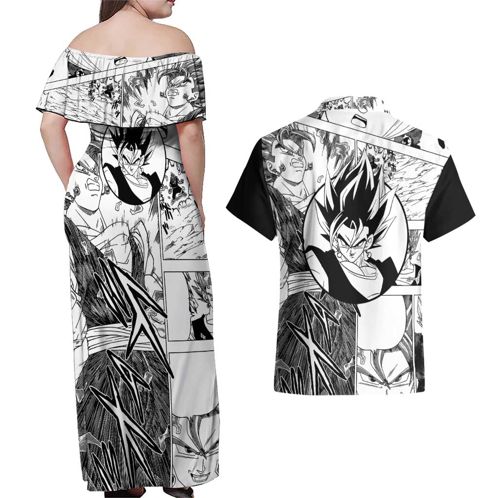 Vegito - Dragon Ball Couples Matching Off Shoulder Maxi Dress and Hawaiian Shirt Anime Mix Manga Style