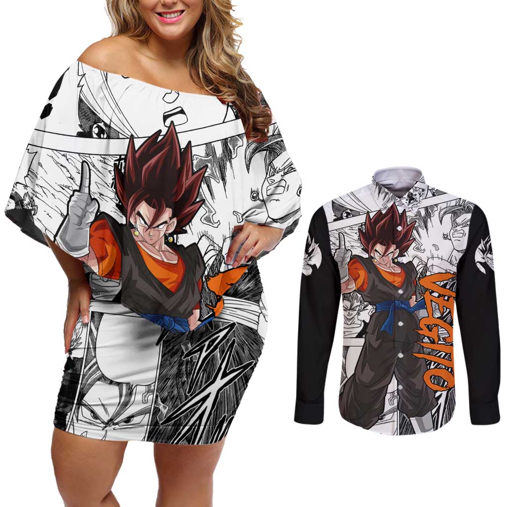Vegito - Dragon Ball Couples Matching Off Shoulder Short Dress and Long Sleeve Button Shirt Anime Mix Manga Style