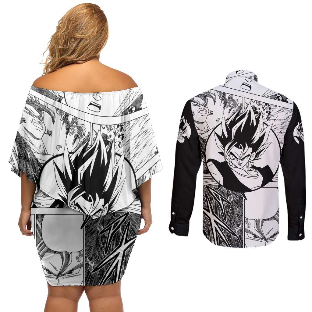 Vegito - Dragon Ball Couples Matching Off Shoulder Short Dress and Long Sleeve Button Shirt Anime Mix Manga Style