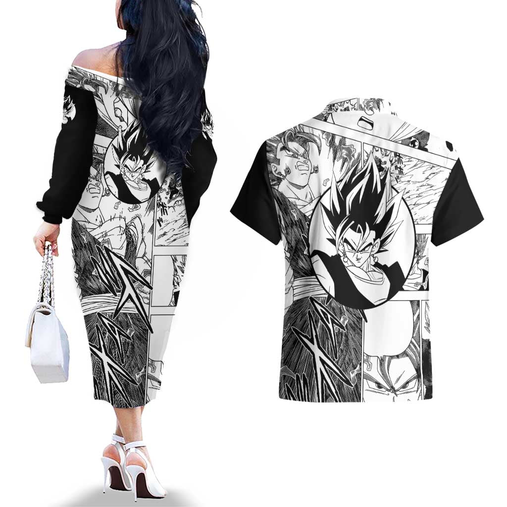 Vegito - Dragon Ball Couples Matching Off The Shoulder Long Sleeve Dress and Hawaiian Shirt Anime Mix Manga Style