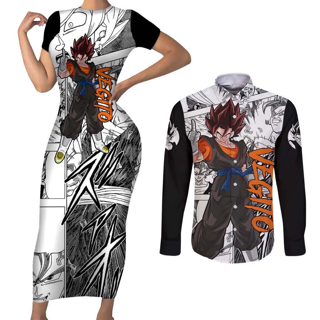 Vegito - Dragon Ball Couples Matching Short Sleeve Bodycon Dress and Long Sleeve Button Shirt Anime Mix Manga Style