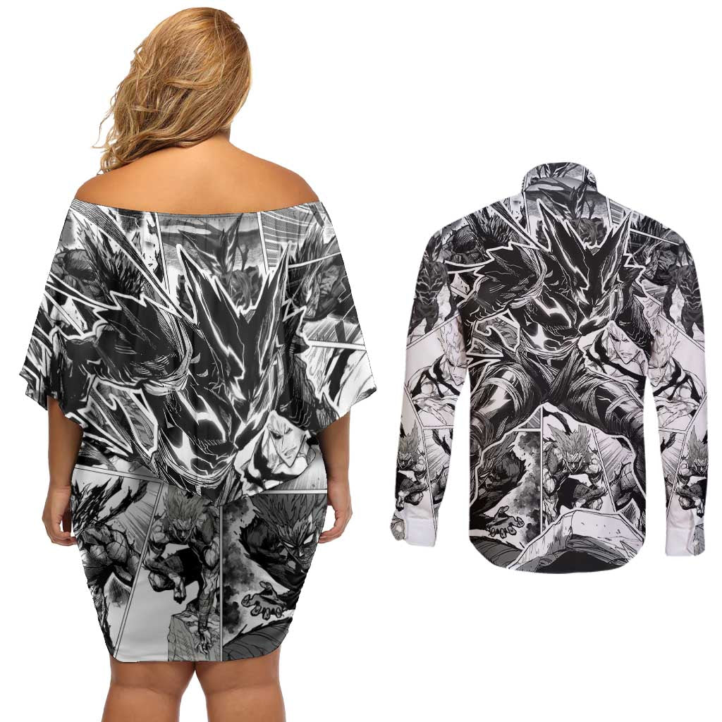 Garou - One Punch Man Couples Matching Off Shoulder Short Dress and Long Sleeve Button Shirt Anime Mix Manga Style