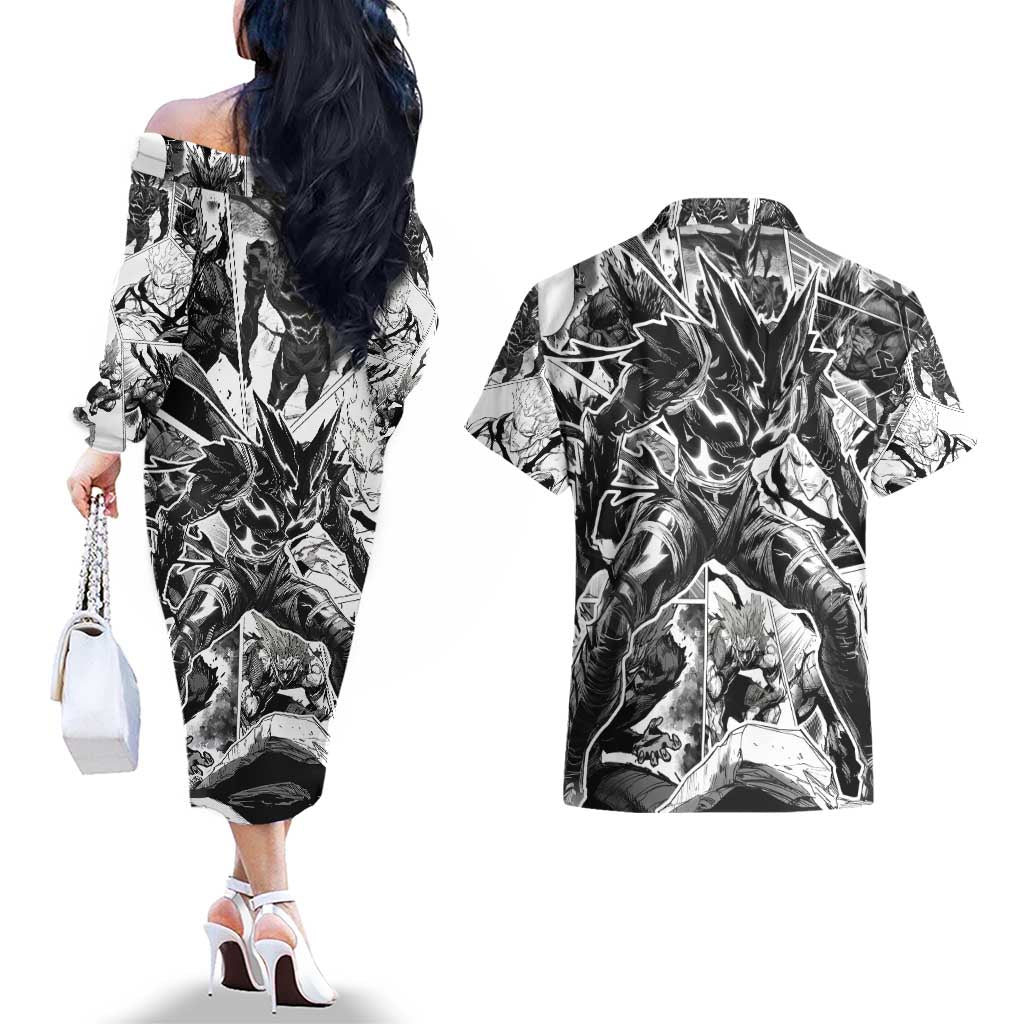 Garou - One Punch Man Couples Matching Off The Shoulder Long Sleeve Dress and Hawaiian Shirt Anime Mix Manga Style