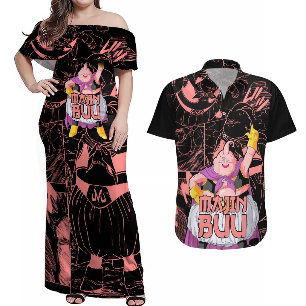 Majin Buu - Dragon Ball Couples Matching Off Shoulder Maxi Dress and Hawaiian Shirt Anime Mix Manga Style