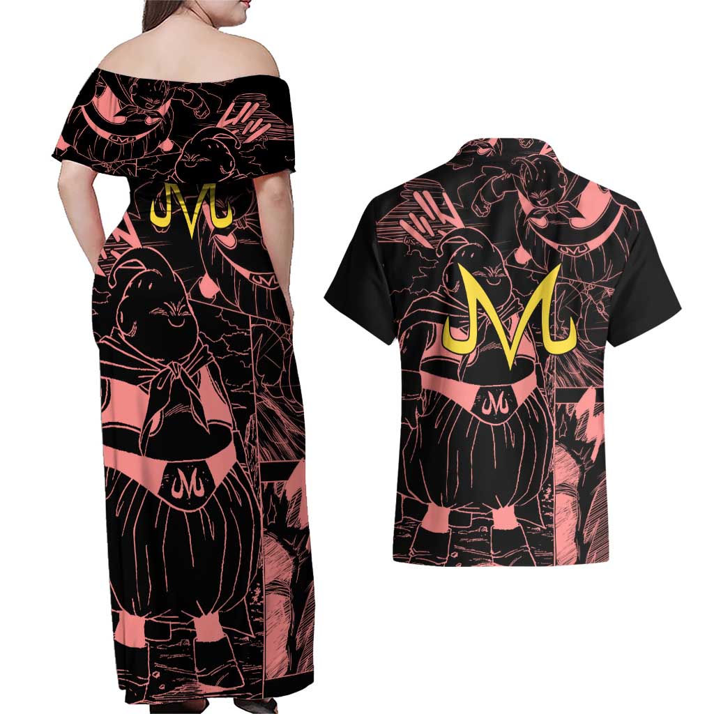 Majin Buu - Dragon Ball Couples Matching Off Shoulder Maxi Dress and Hawaiian Shirt Anime Mix Manga Style