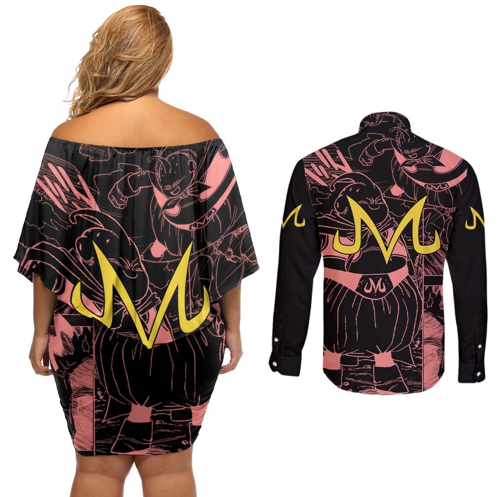 Majin Buu - Dragon Ball Couples Matching Off Shoulder Short Dress and Long Sleeve Button Shirt Anime Mix Manga Style