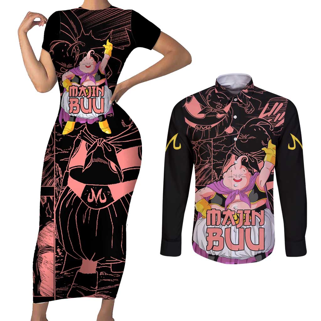 Majin Buu - Dragon Ball Couples Matching Short Sleeve Bodycon Dress and Long Sleeve Button Shirt Anime Mix Manga Style