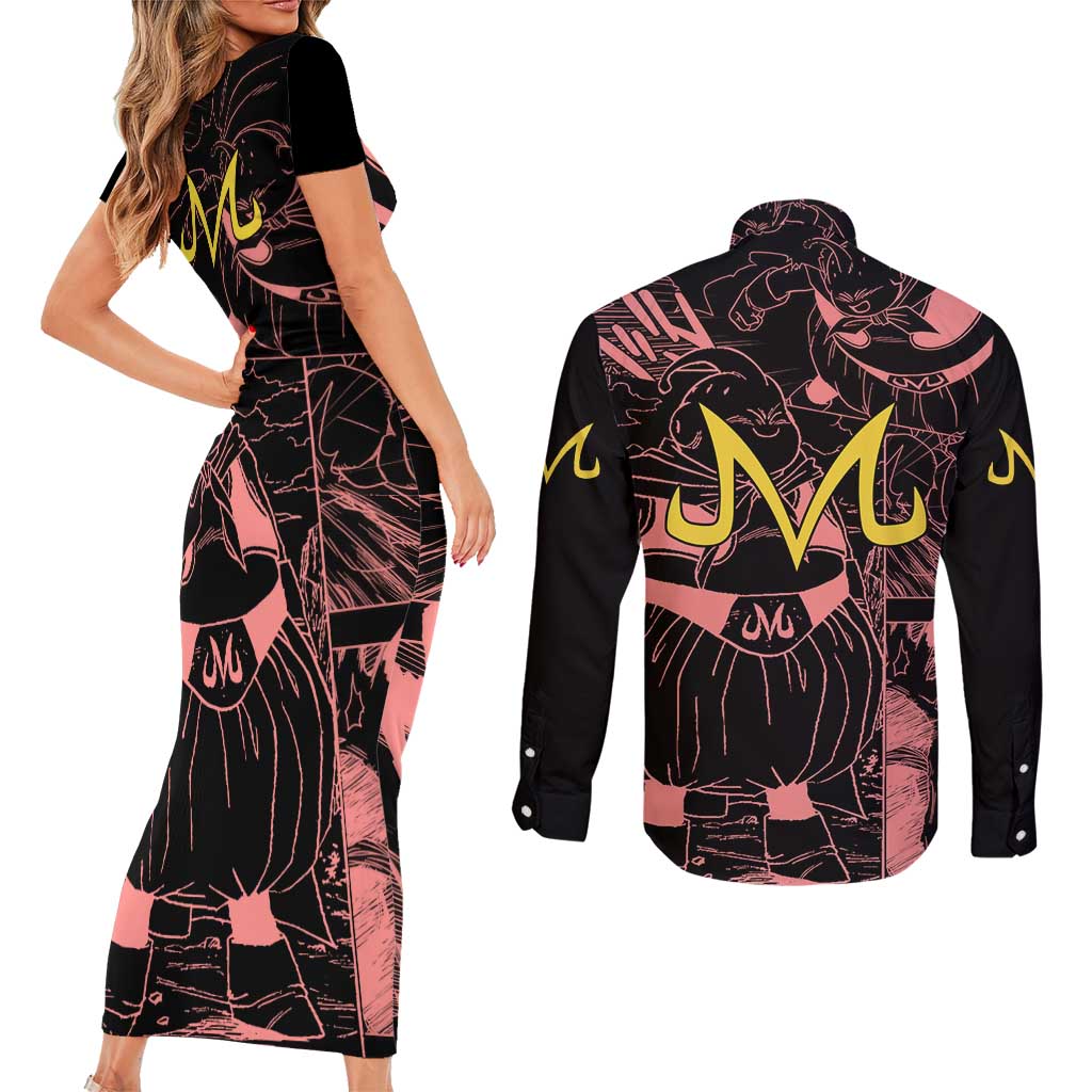 Majin Buu - Dragon Ball Couples Matching Short Sleeve Bodycon Dress and Long Sleeve Button Shirt Anime Mix Manga Style