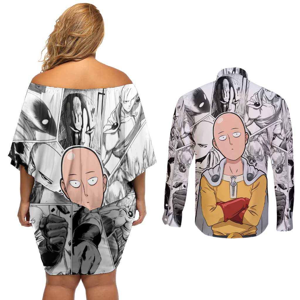 Saitama - One Punch Man Couples Matching Off Shoulder Short Dress and Long Sleeve Button Shirt Anime Mix Manga Style