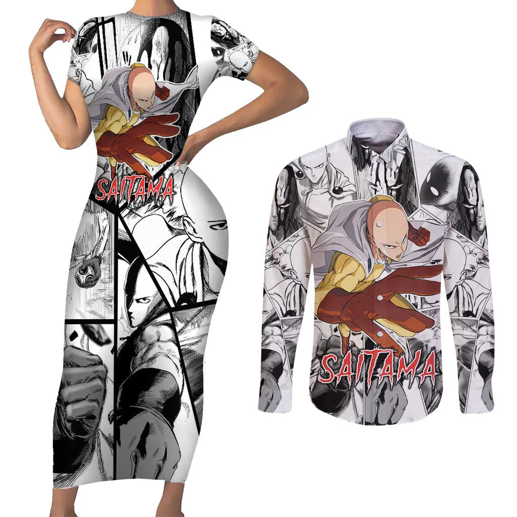 Saitama - One Punch Man Couples Matching Short Sleeve Bodycon Dress and Long Sleeve Button Shirt Anime Mix Manga Style