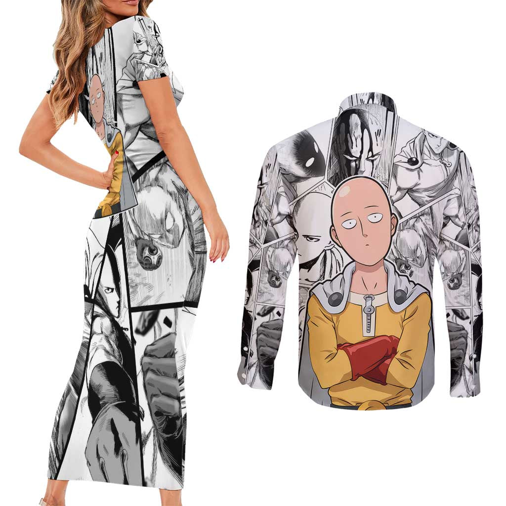 Saitama - One Punch Man Couples Matching Short Sleeve Bodycon Dress and Long Sleeve Button Shirt Anime Mix Manga Style