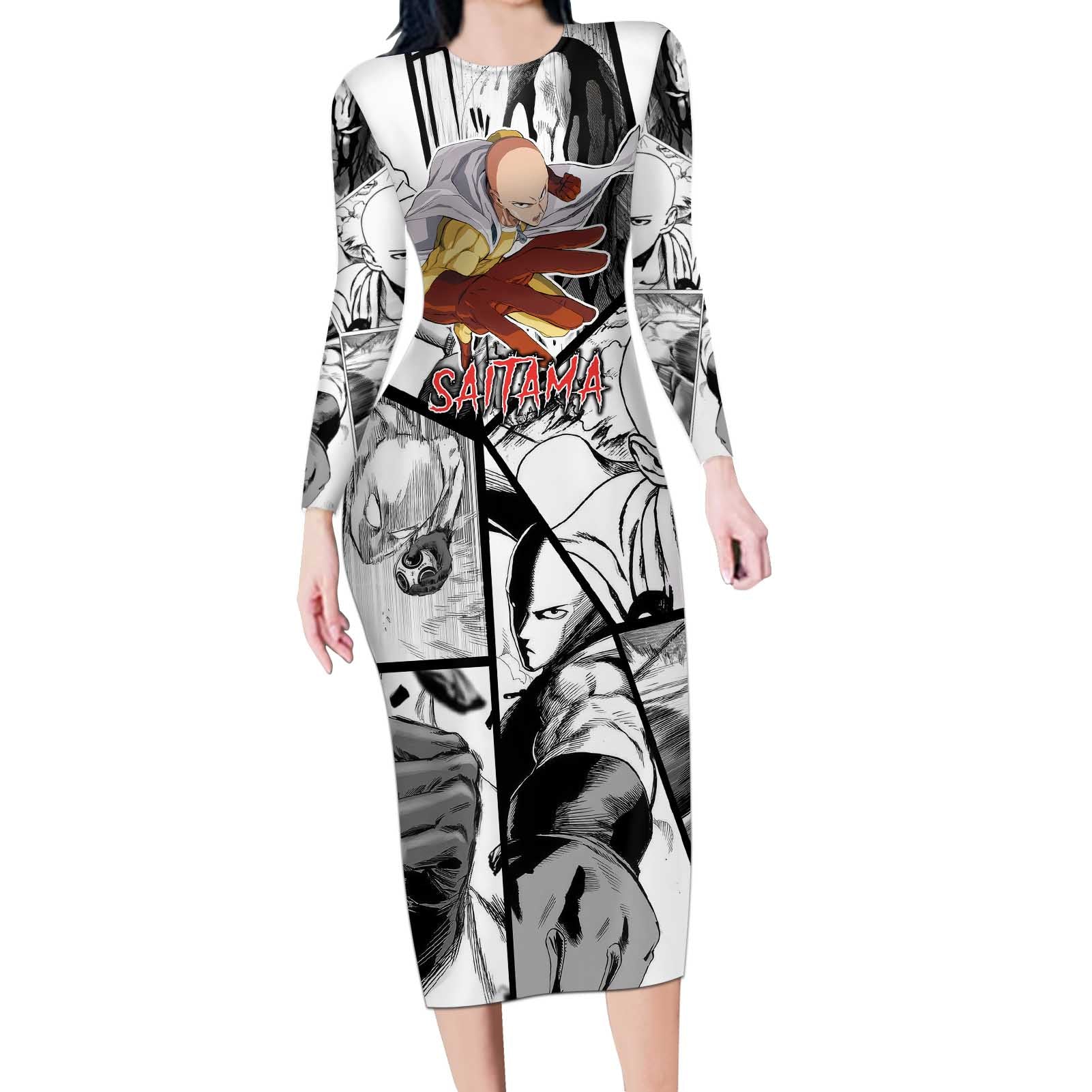 Saitama - One Punch Man Long Sleeve Bodycon Dress Anime Mix Manga Style