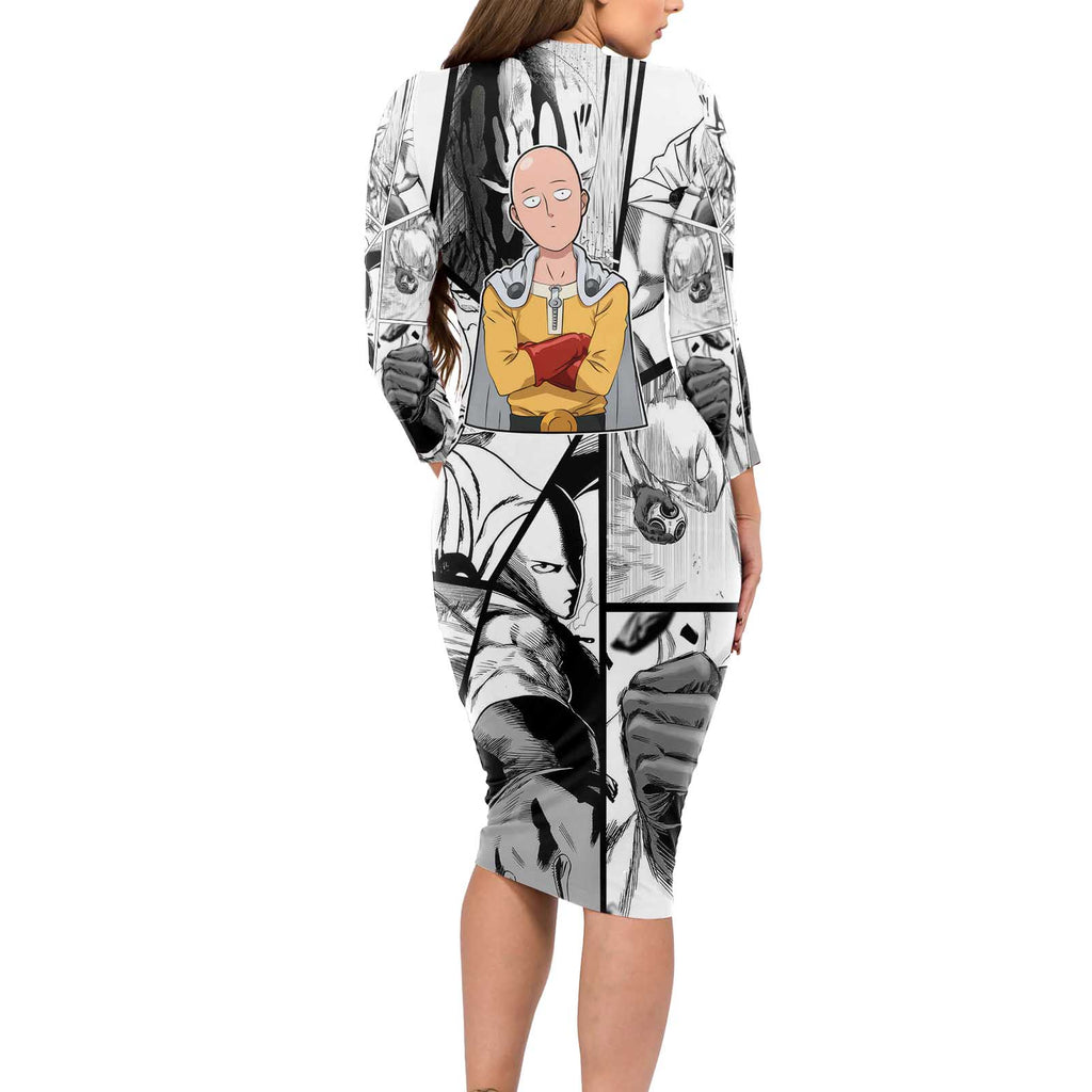 Saitama - One Punch Man Long Sleeve Bodycon Dress Anime Mix Manga Style