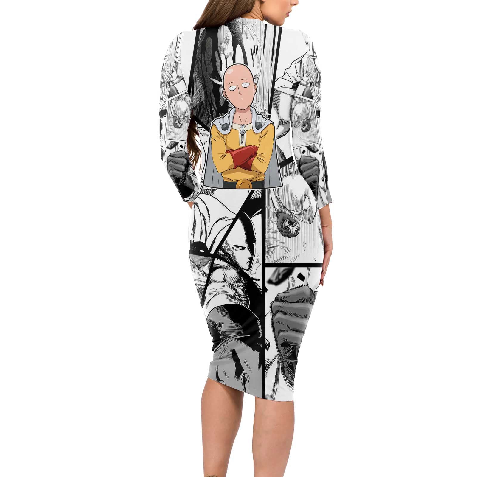 Saitama - One Punch Man Long Sleeve Bodycon Dress Anime Mix Manga Style