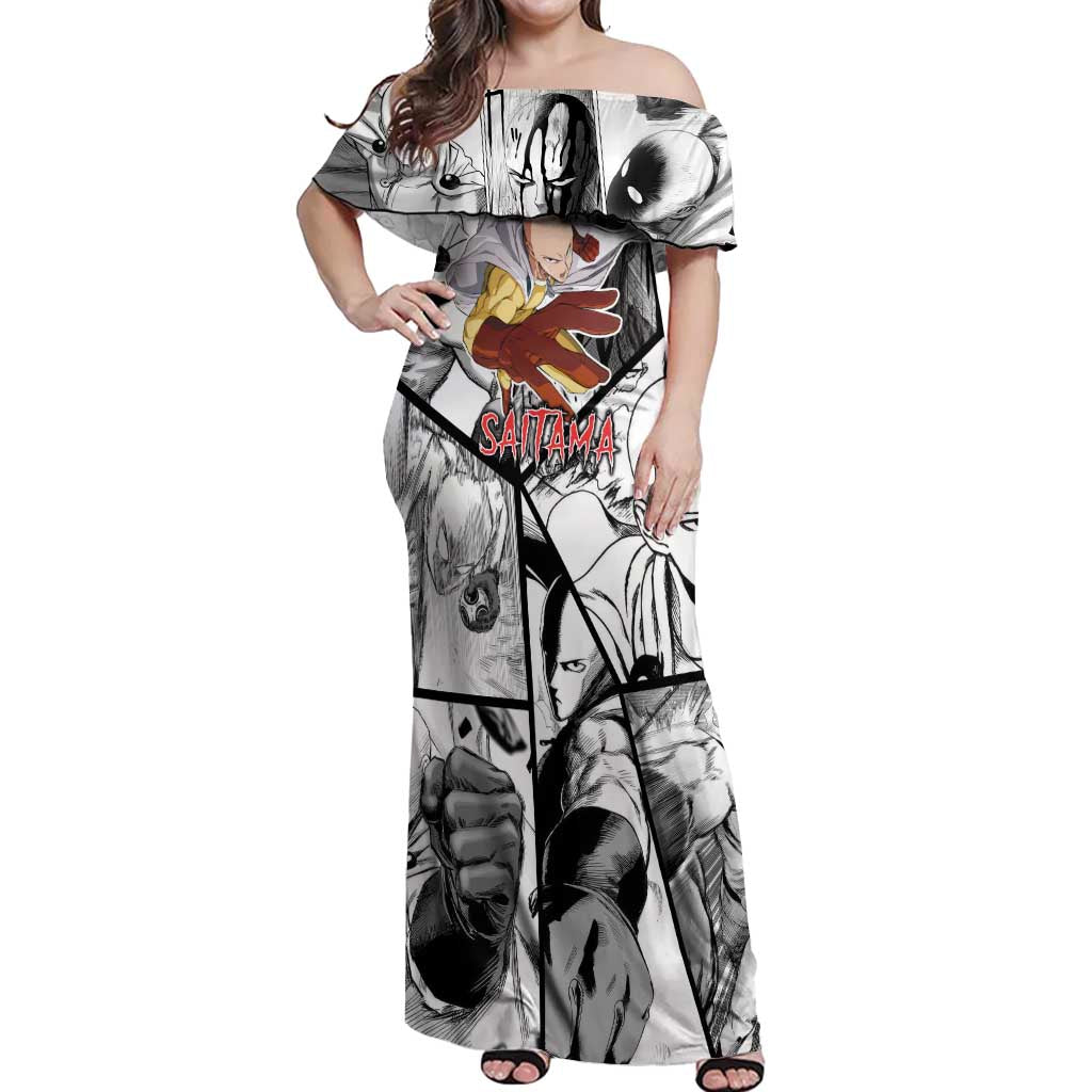 Saitama - One Punch Man Off Shoulder Maxi Dress Anime Mix Manga Style